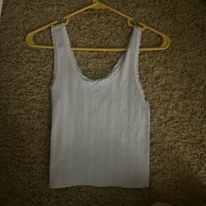 Pink Rose Pastel Blue Lace Accent Tank Top